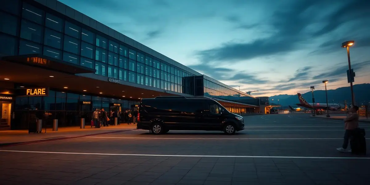 Havalimanı terminali önünde bekleyen transfer aracı